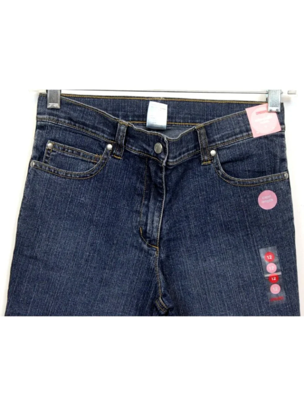 2006 Gymboree Pretty Preppy Denim Capris sz 12 Jeans Snap Button Side Hems